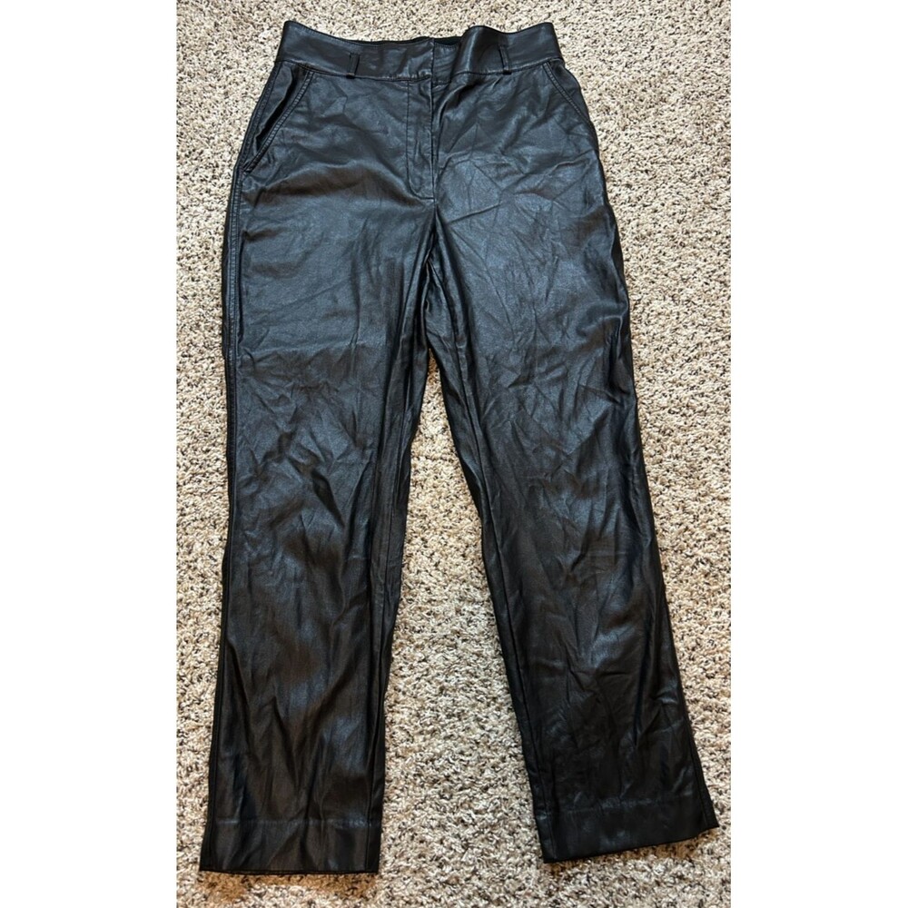 Babaton Aritzia Faux Leather Pants Black High Rise Straight Leg Women’s Size 10
